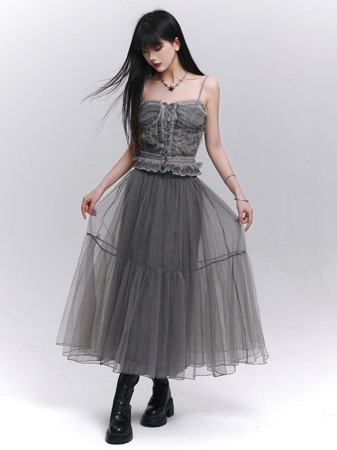 LADYGHOST Ethereal Mesh Tulle Cami Strappy Women&