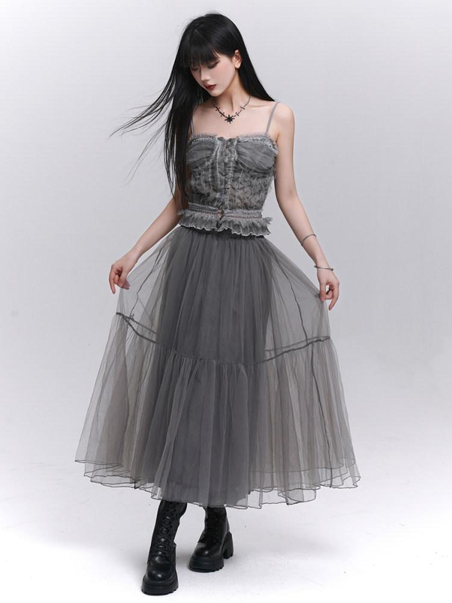 LADYGHOST Ethereal Mesh Tulle Cami Strappy Women&