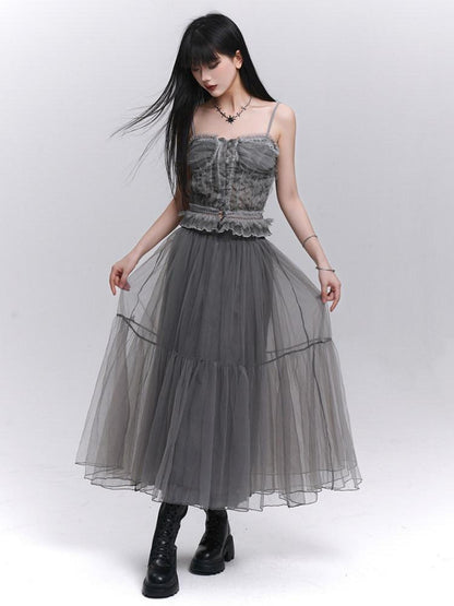 LADYGHOST Ethereal Mesh Tulle Cami Strappy Women&