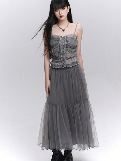 LADYGHOST Ethereal Mesh Tulle Cami Strappy Women&