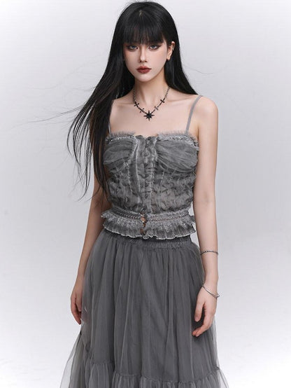 LADYGHOST Ethereal Mesh Tulle Cami Strappy Women&