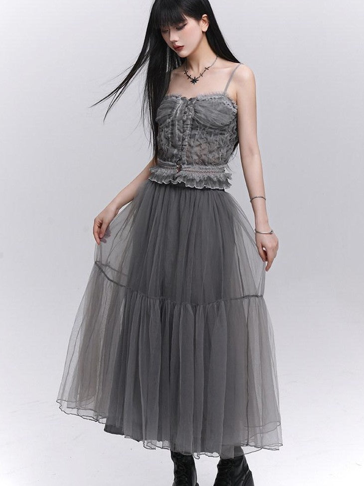 LADYGHOST Ethereal Mesh Tulle Cami Strappy Women&