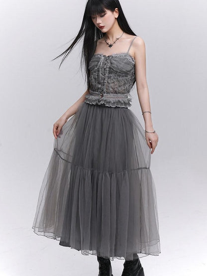 LADYGHOST Ethereal Mesh Tulle Cami Strappy Women&