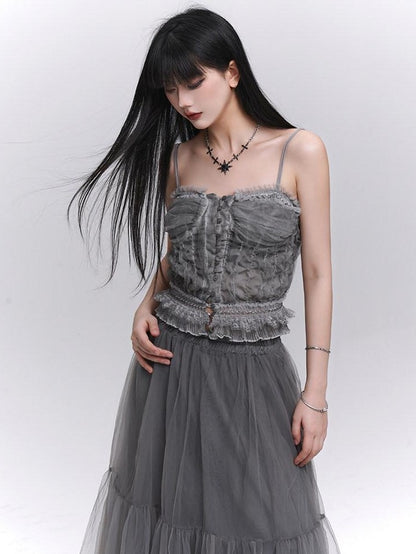 LADYGHOST Ethereal Mesh Tulle Cami Strappy Women&
