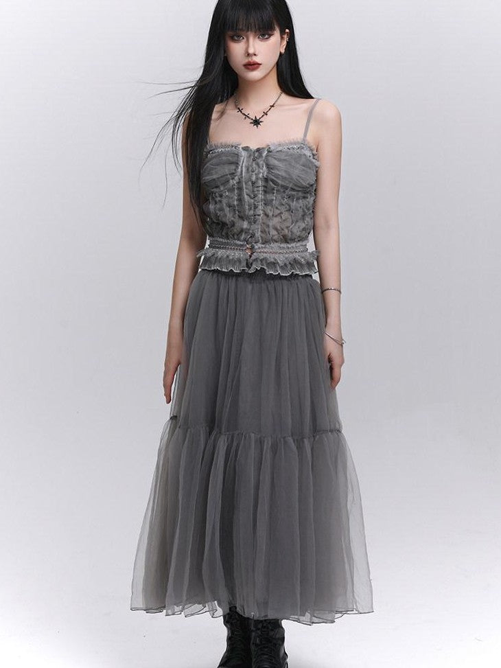 LADYGHOST Ethereal Mesh Tulle Cami Strappy Women&