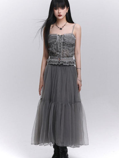 LADYGHOST Ethereal Mesh Tulle Cami Strappy Women&