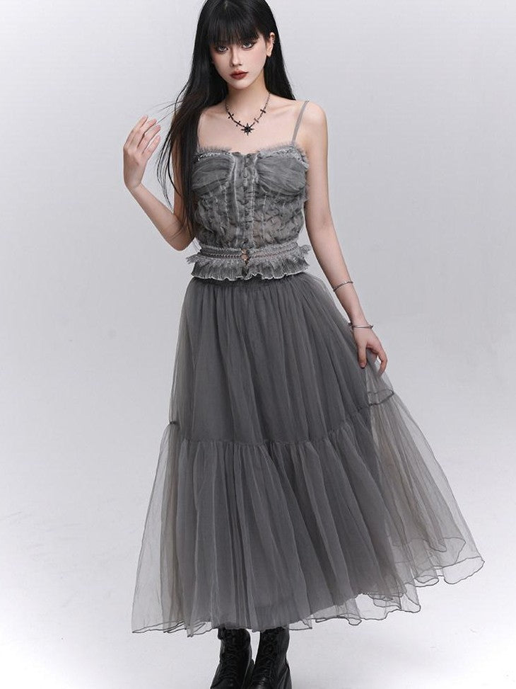 LADYGHOST Ethereal Mesh Tulle Cami Strappy Women&