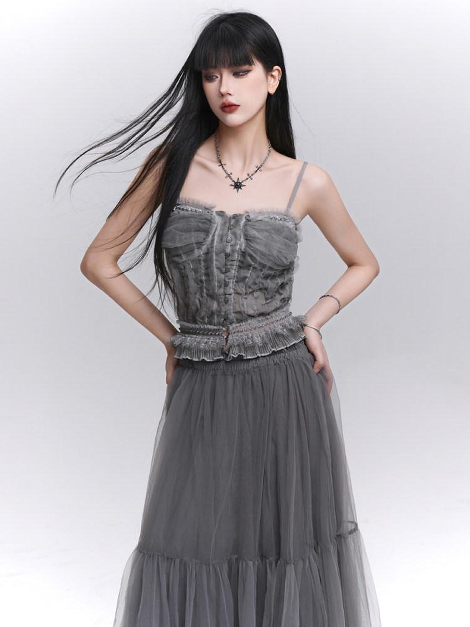 LADYGHOST Ethereal Mesh Tulle Cami Strappy Women&