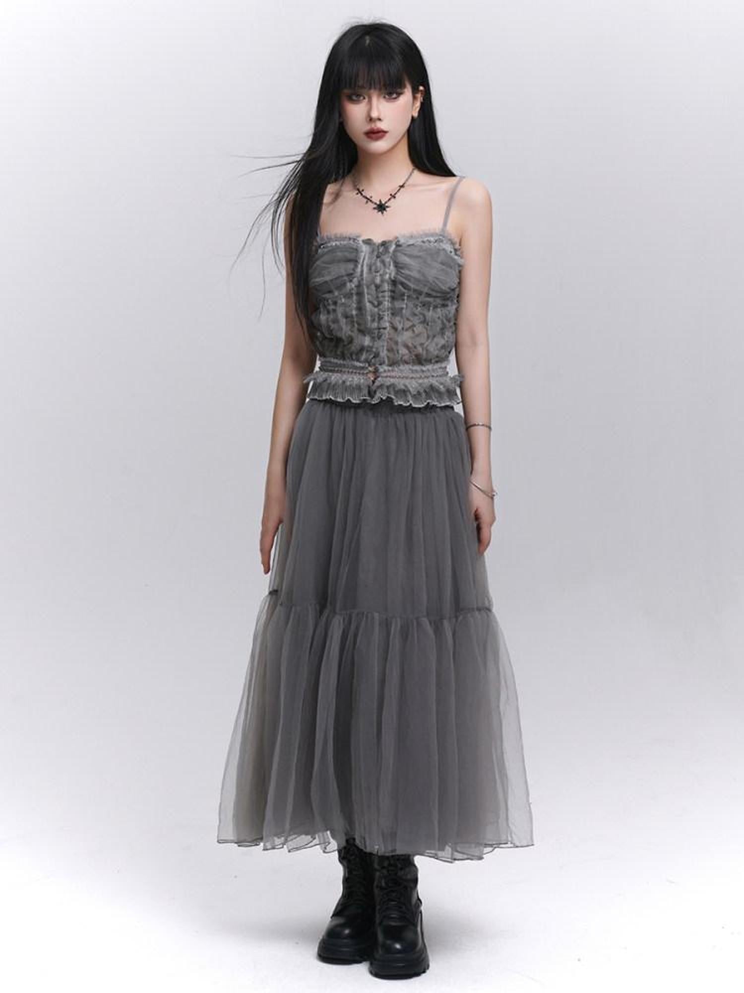 LADYGHOST Ethereal Mesh Tulle Cami Strappy Women&