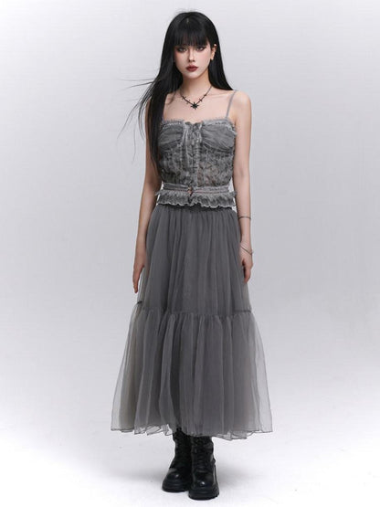 LADYGHOST Ethereal Mesh Tulle Cami Strappy Women&