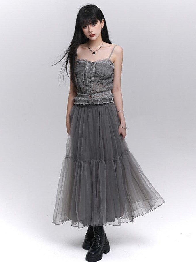 LADYGHOST Ethereal Mesh Tulle Cami Strappy Women&