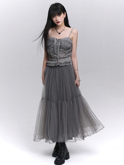 LADYGHOST Ethereal Mesh Tulle Cami Strappy Women&