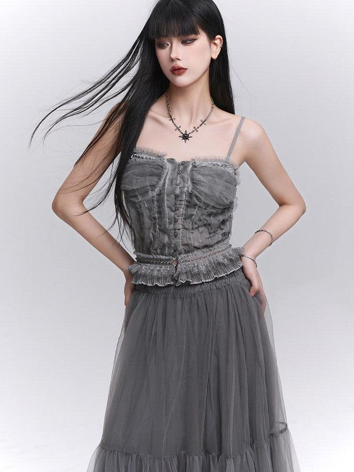 LADYGHOST Ethereal Mesh Tulle Cami Strappy Women&