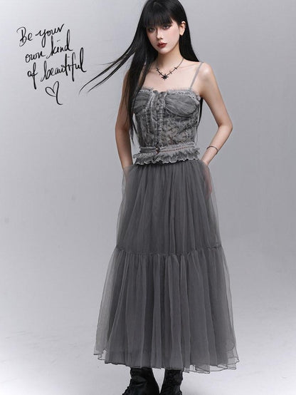 LADYGHOST Ethereal Mesh Tulle Cami Strappy Women&