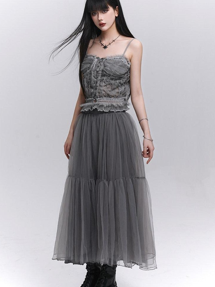 LADYGHOST Ethereal Mesh Tulle Cami Strappy Women&