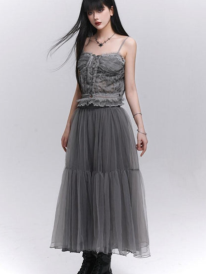 LADYGHOST Ethereal Mesh Tulle Cami Strappy Women&