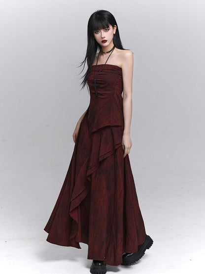 LADYGHOST Ethereal Minimal Chic Unique Red Top And Long Skirt Women&