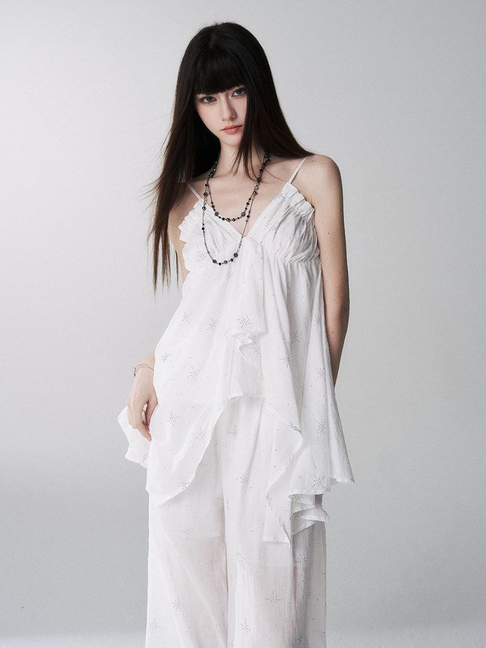 LADYGHOST Ethereal Navy Rhinestone Wide Leg Women&