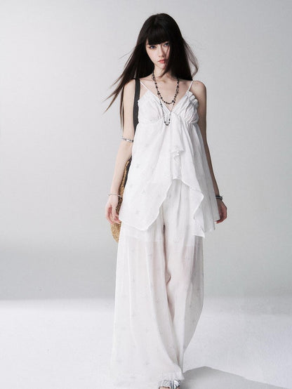 LADYGHOST Ethereal Navy Rhinestone Wide Leg Women&
