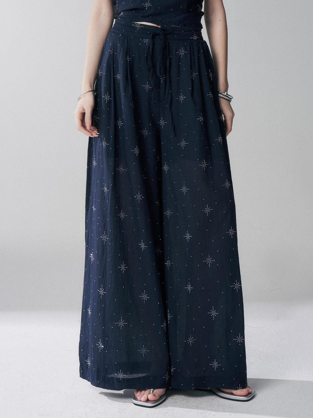 LADYGHOST Ethereal Navy Rhinestone Wide Leg Women&