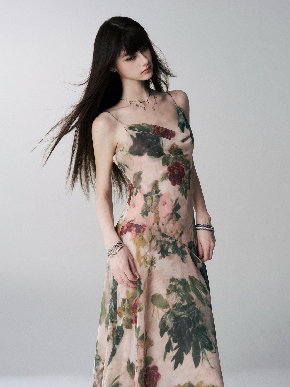 LADYGHOST Ethereal Oil Painting Floral Cowl Neck Women&