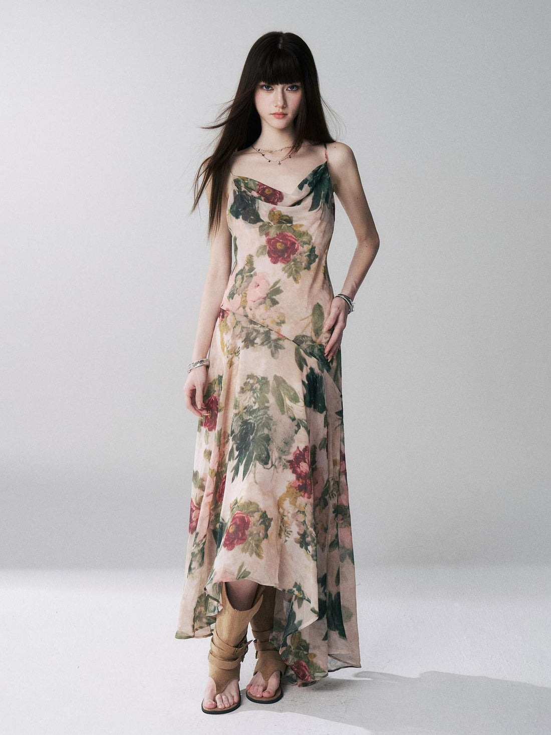 LADYGHOST Ethereal Oil Painting Floral Cowl Neck Women&