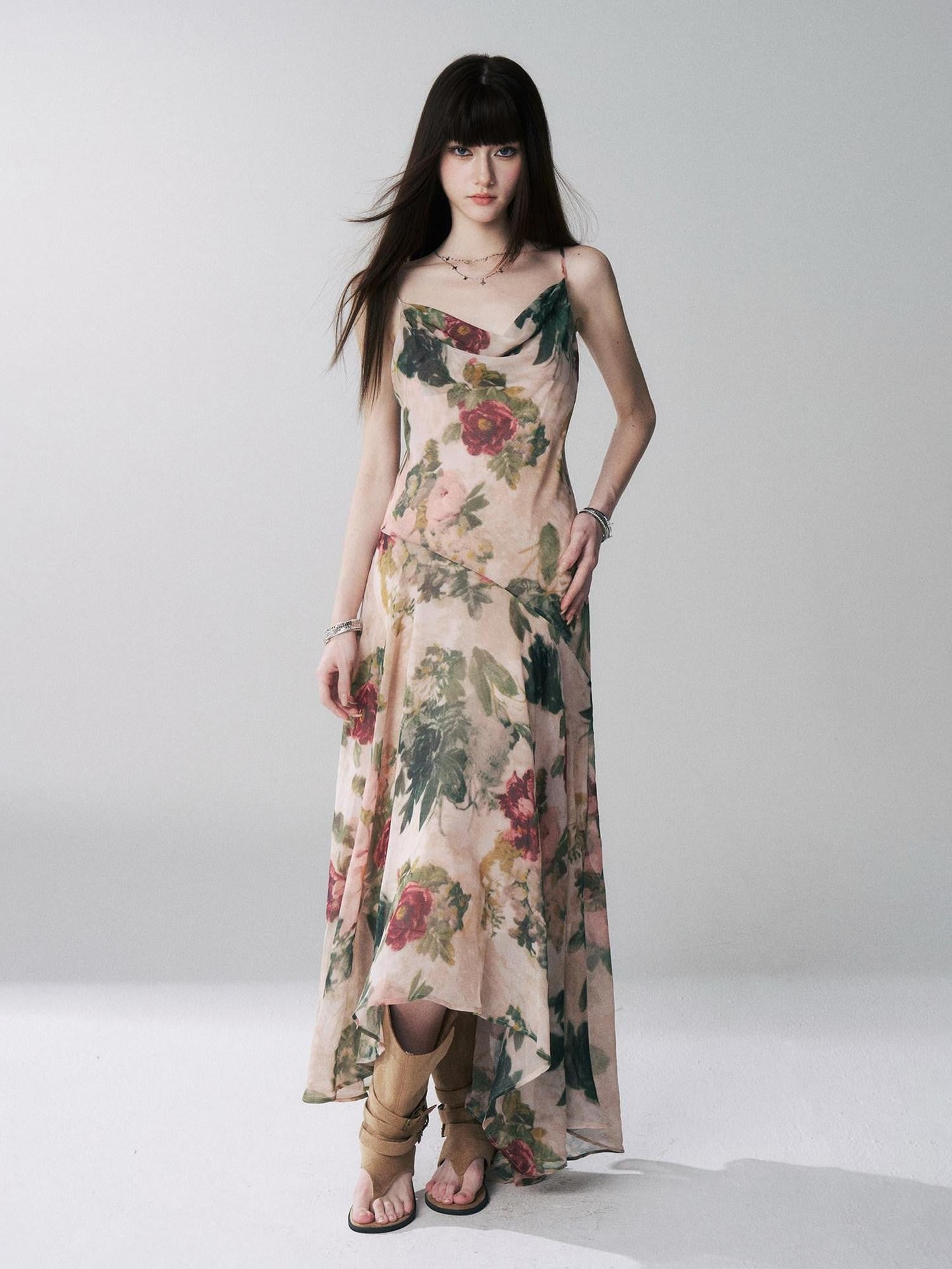 LADYGHOST Ethereal Oil Painting Floral Cowl Neck Women&