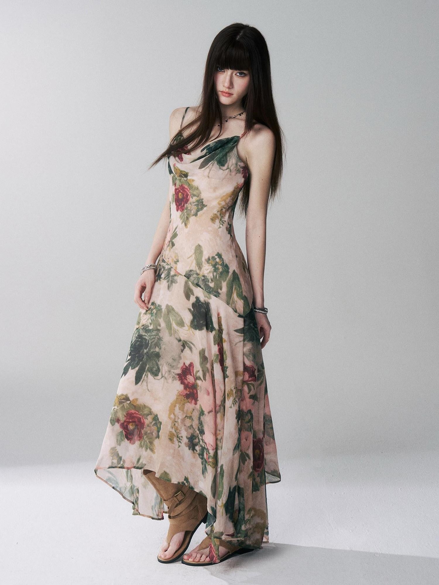 LADYGHOST Ethereal Oil Painting Floral Cowl Neck Women&