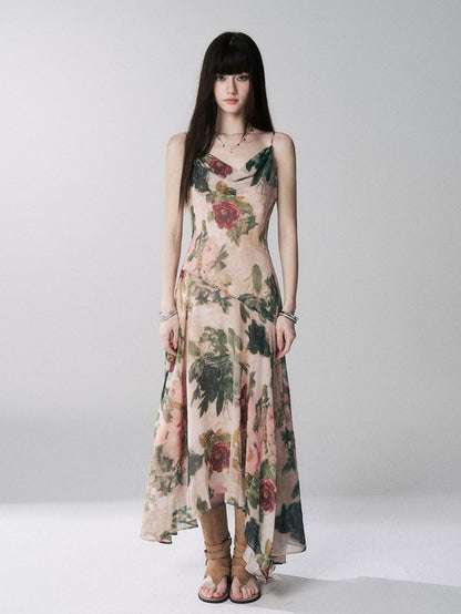 LADYGHOST Ethereal Oil Painting Floral Cowl Neck Women&