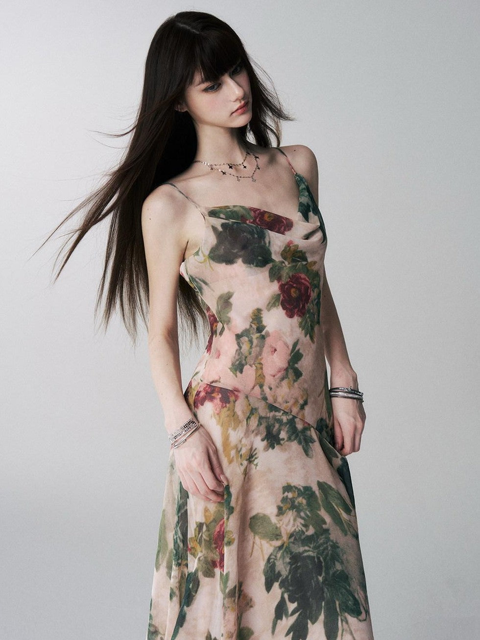 LADYGHOST Ethereal Oil Painting Floral Cowl Neck Women&