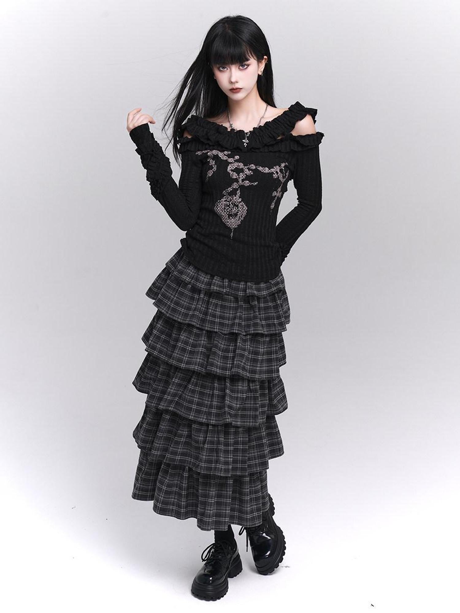 LADYGHOST Ethereal Plaid Ruffled Artistic Unique Women&