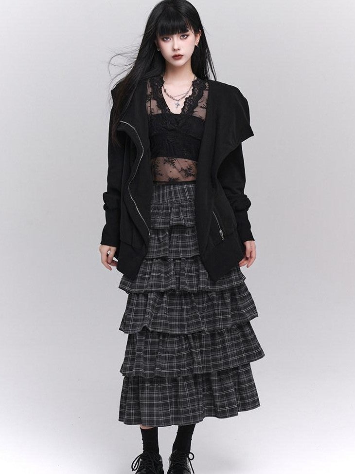 LADYGHOST Ethereal Plaid Ruffled Artistic Unique Women&
