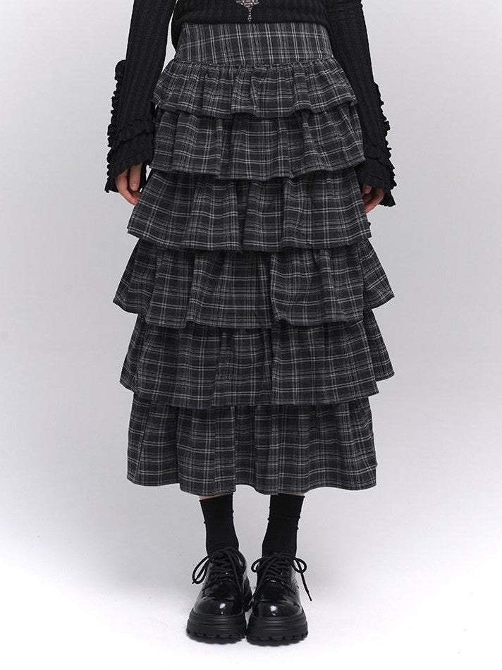 LADYGHOST Ethereal Plaid Ruffled Artistic Unique Women&