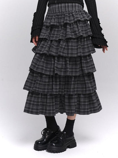 LADYGHOST Ethereal Plaid Ruffled Artistic Unique Women&