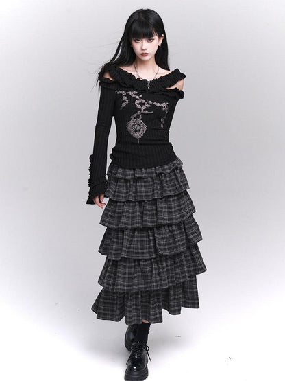 LADYGHOST Ethereal Plaid Ruffled Artistic Unique Women&