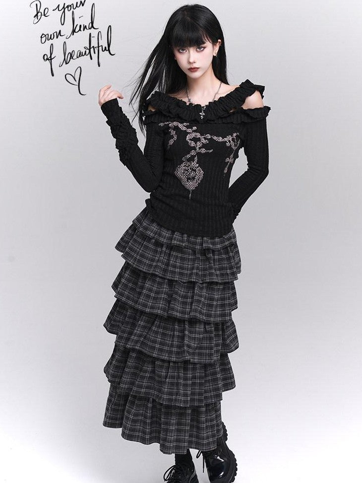 LADYGHOST Ethereal Plaid Ruffled Artistic Unique Women&
