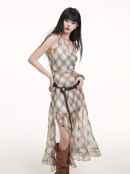 LADYGHOST Ethereal Plaid Spaghetti Strap Cami Women&