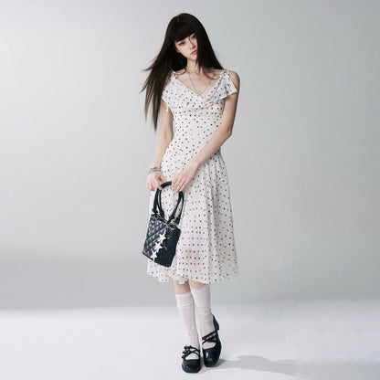 LADYGHOST_Ethereal_Polka_Dot_Draped_Neck_French_Chic_Women&