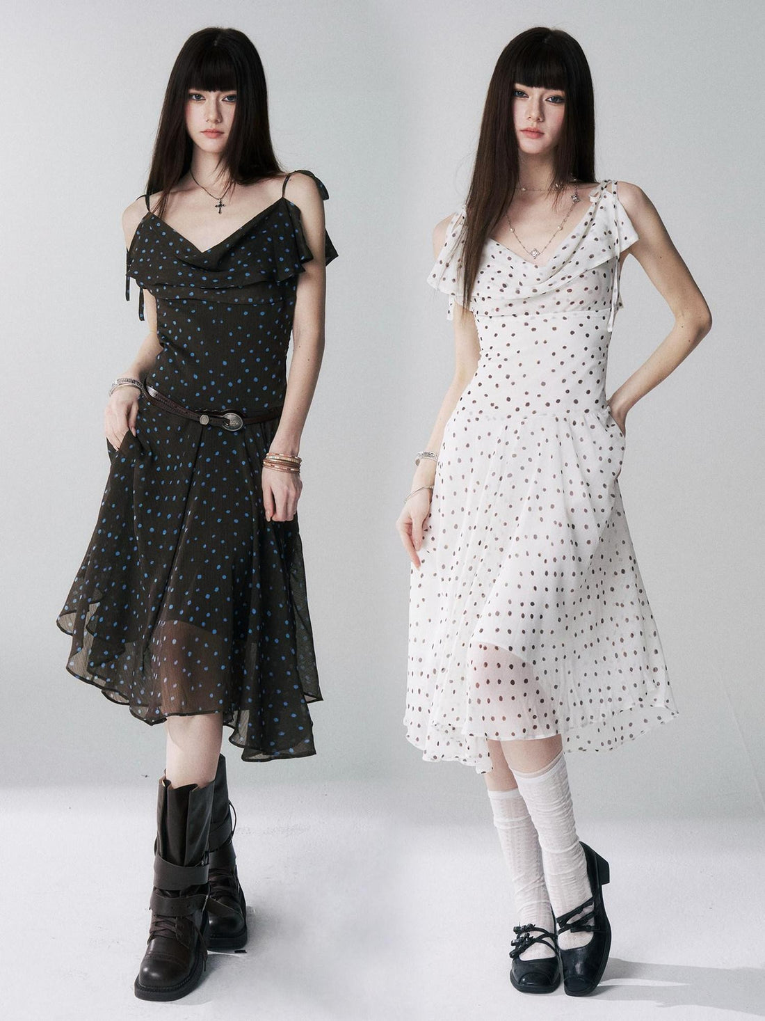 LADYGHOST Ethereal Polka Dot Draped Neck French Chic Women&