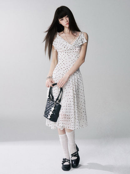 LADYGHOST Ethereal Polka Dot Draped Neck French Chic Women&