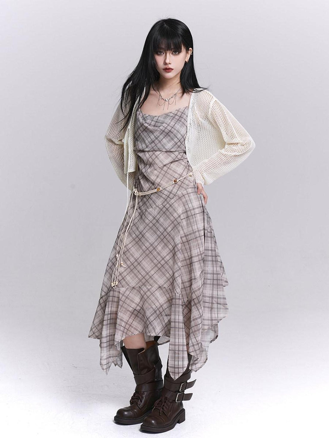 LADYGHOST Ethereal Purple Strappy Asymmetrical Hem Cinched Waist Women&
