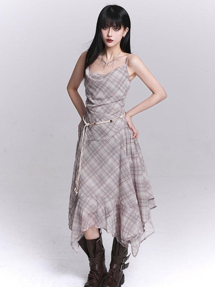 LADYGHOST Ethereal Purple Strappy Asymmetrical Hem Cinched Waist Women&