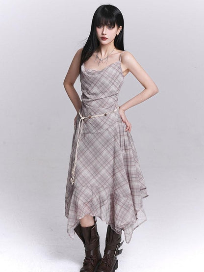 LADYGHOST Ethereal Purple Strappy Asymmetrical Hem Cinched Waist Women&