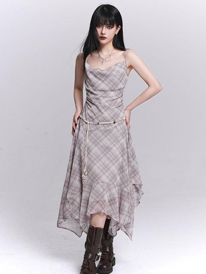 LADYGHOST Ethereal Purple Strappy Asymmetrical Hem Cinched Waist Women&