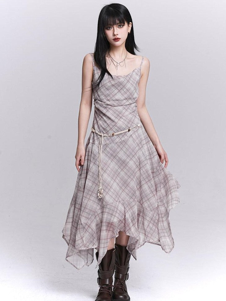 LADYGHOST Ethereal Purple Strappy Asymmetrical Hem Cinched Waist Women&