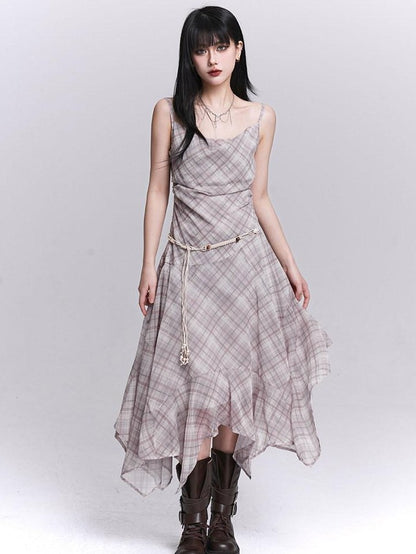 LADYGHOST Ethereal Purple Strappy Asymmetrical Hem Cinched Waist Women&