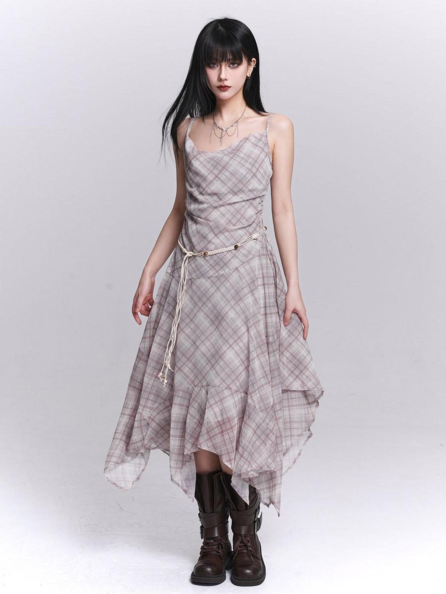 LADYGHOST Ethereal Purple Strappy Asymmetrical Hem Cinched Waist Women&