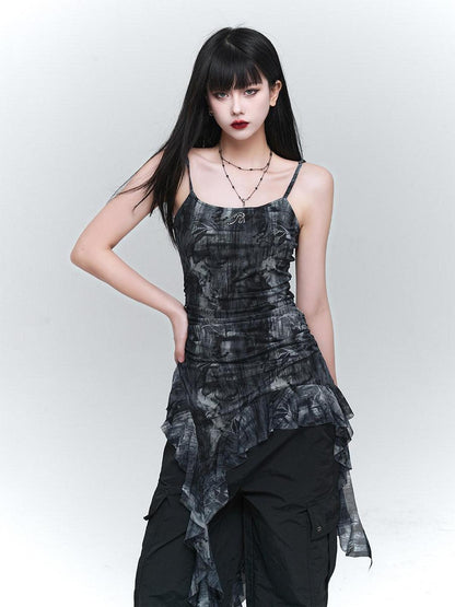 LADYGHOST Ethereal Ruffled Asymmetrical Spaghetti Strap Women&