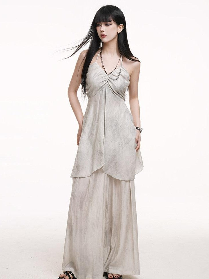 LADYGHOST Ethereal Salt Backless Halter Cami Relaxed Pants Women&