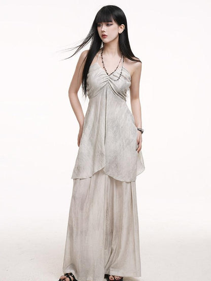 LADYGHOST Ethereal Salt Backless Halter Cami Relaxed Pants Women&